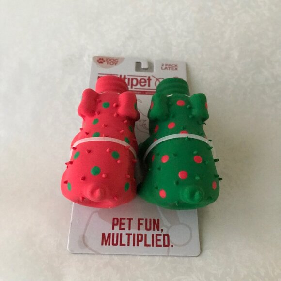 Multipet Mini Pig Latex  Squeak Dog Toy  With Squeaker Green /Red - Picture 4 of 4